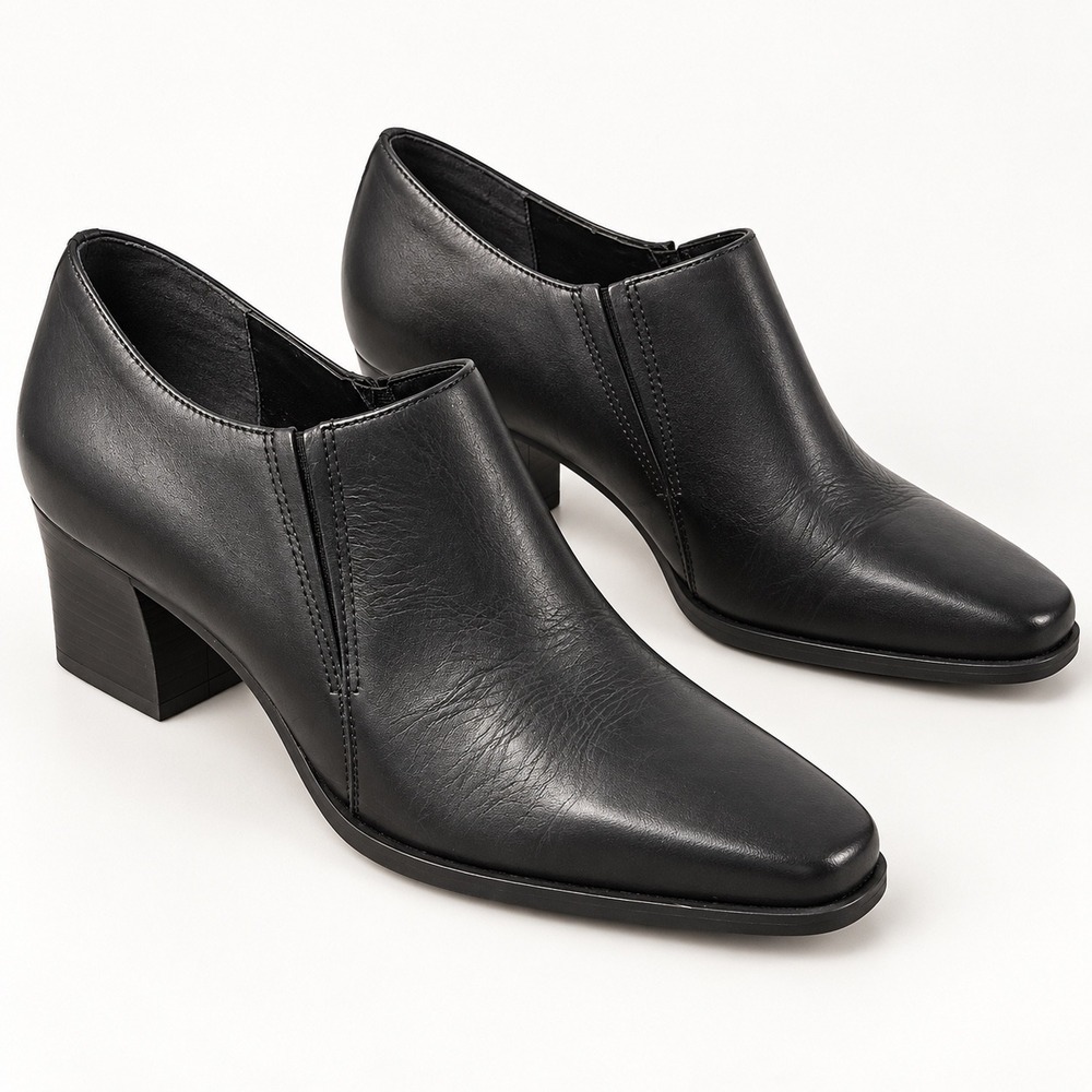 Naturalizer Larissa Black Leather Block Heel Shooties Ankle Booties 8M Brazil